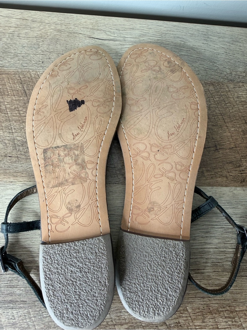 SAM EDELMAN Black Leather Gigi Sandals Flat Thong Gladiator Sling Back Size 9.5 - Picture 6 of 12